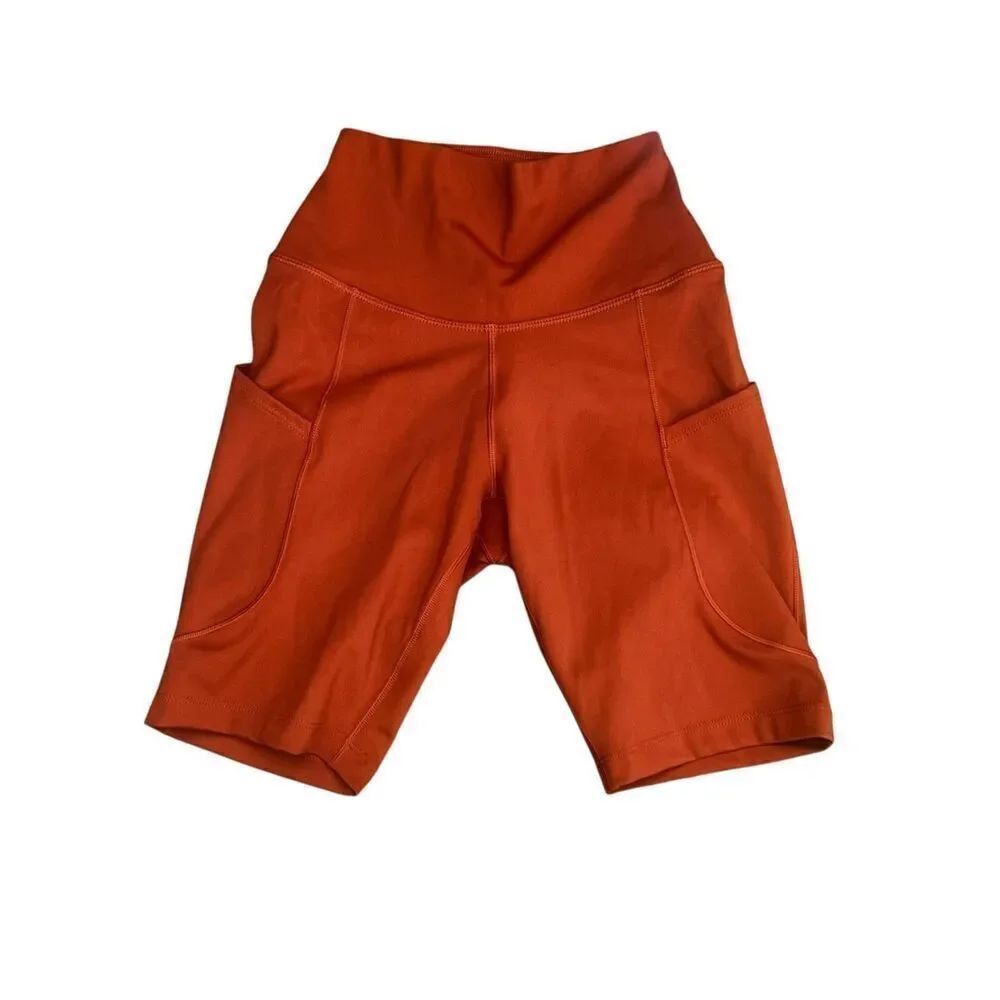 Nike One High Waisted 8" XS Womens Biker Shorts Pockets Rust Orange training - Picture 1 of 3
